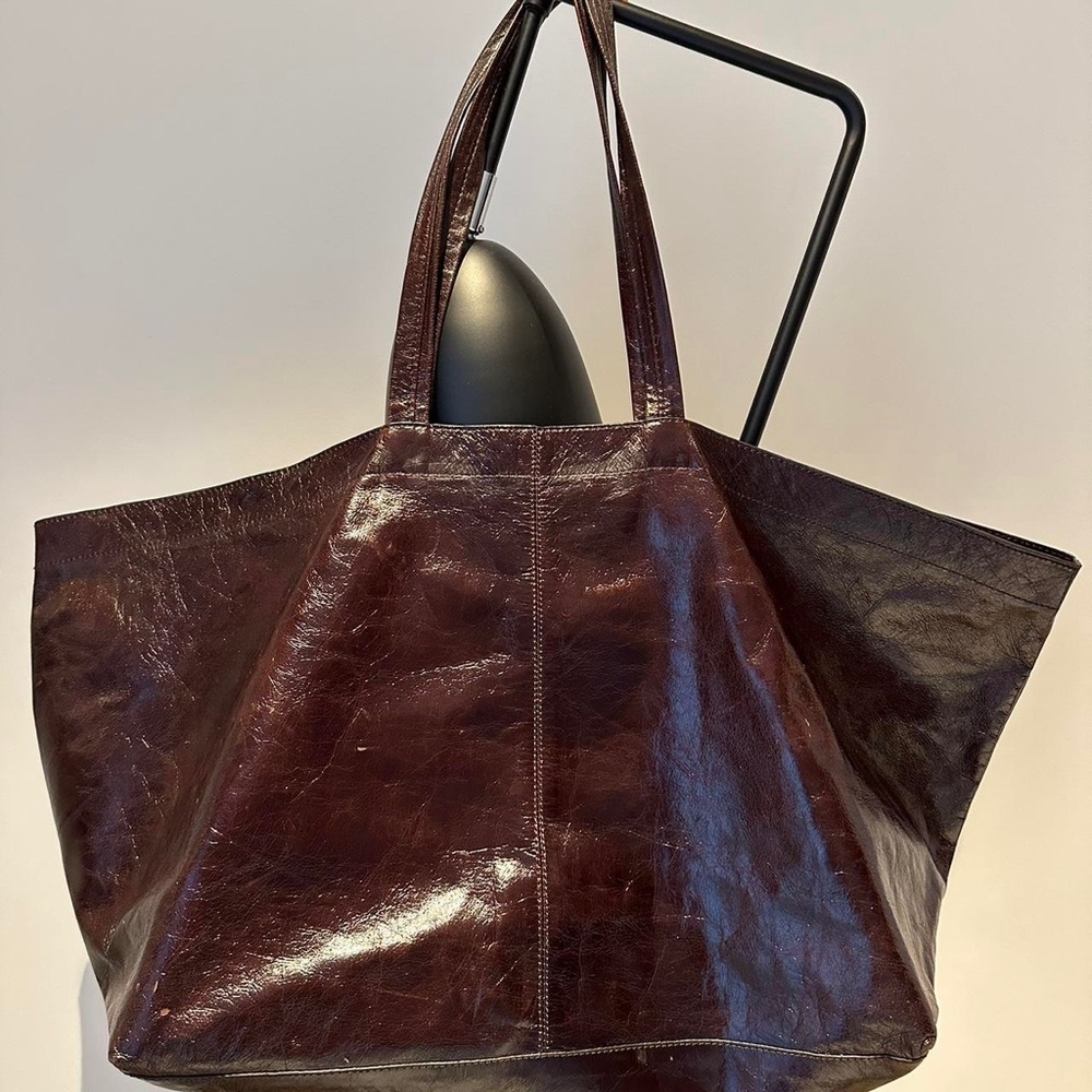 Massimo Dutti Burgundy Leather Tote Bag
